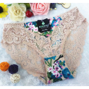 AS-6892 OEM new style wholesale underpants sexy lace women underpants with printed fabrics
